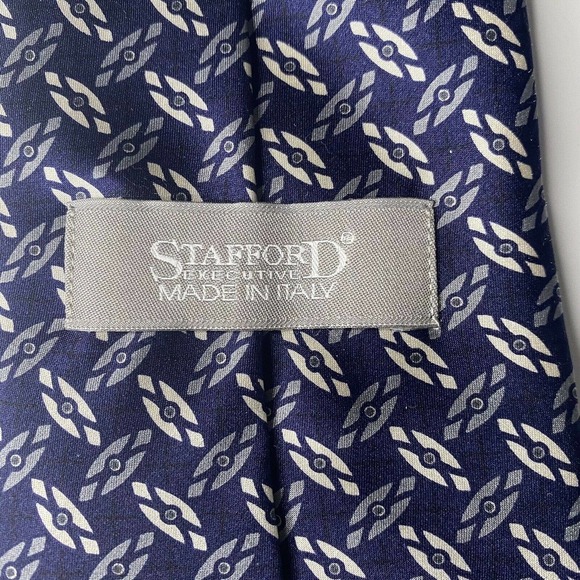 Stafford Executive Silver Blue Silk Geometric Tie Made in Italy - Picture 3 of 5